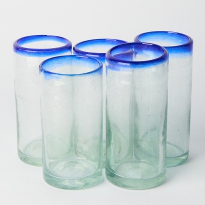 Vintage Set of Five Handblown Recycled Glass Tumblers from Mexico