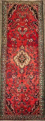 A Vintage Hand Knotted Persian Hamedan Wool Runner