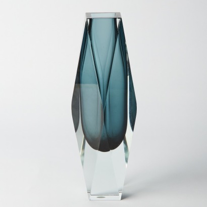 A Grey Murano Sommerso Faceted Vase