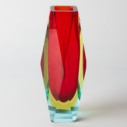 A Red Murano Sommerso Faceted Vase