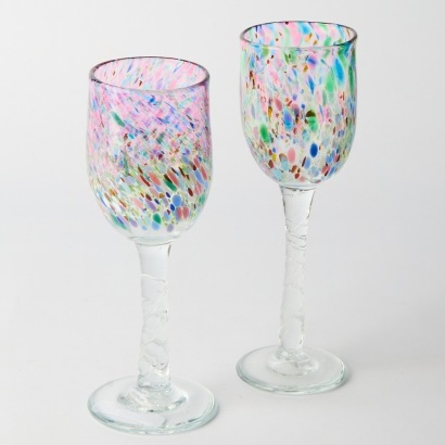 A Pair of Peter Viesnik Handblown Wine Glasses