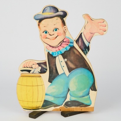 A Vintage c. 1950s Magic Trick Rabbit Out of a Barrel Moveable Display