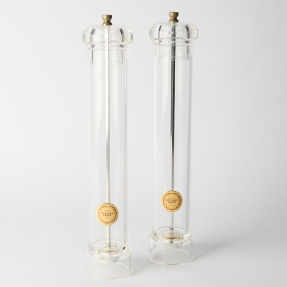 A pair of industrial size acrylic salt & pepper grinders
