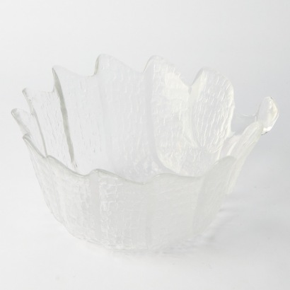 A Swedish "Eden" crystal leaf bowl by Lars Hellsten for Orrefors