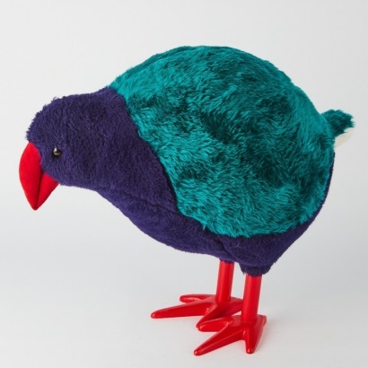 A Large Hand Made Takahe Bird Soft Toy with Wooden Feet