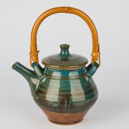 A Peter Stichbury Ceramic Teapot with Cane Handle