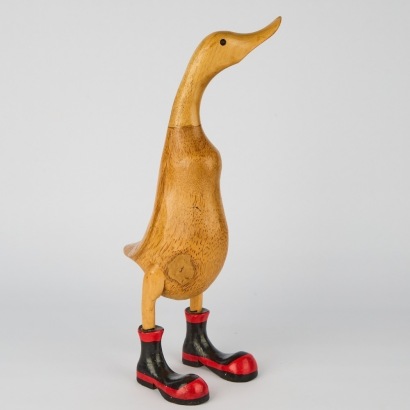 A Wooden Duck in Red Band Gumboots