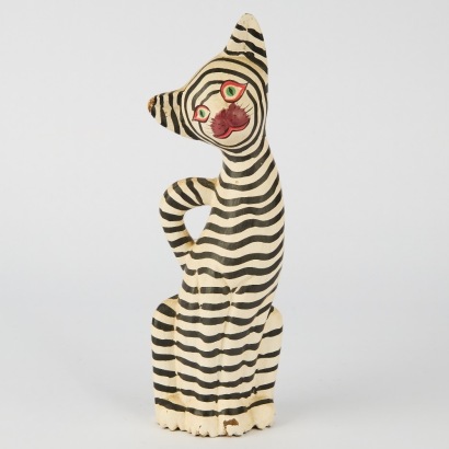 A Handmade and Painted Wooden Cat