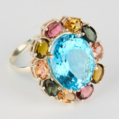 A Stg. Silver with Sky Blue Topaz & Tourmalines
