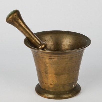 A Heavy Brass Mortar and Pestle