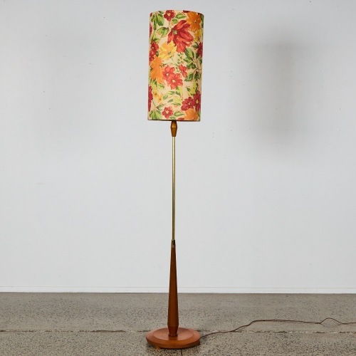 A Mid-Century Teak Floor Lamp and Floral Shade