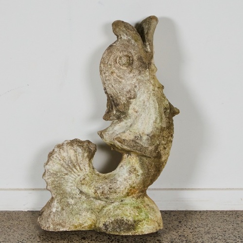 A Mid-Century Concrete Koi Fish Water Fountain