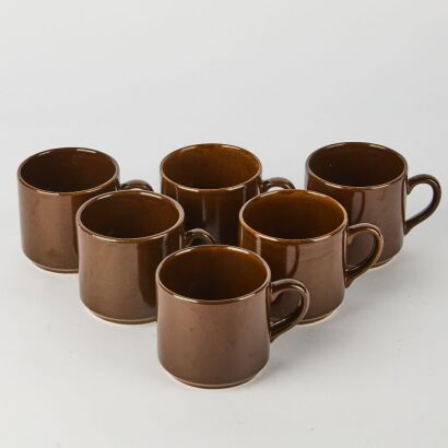 A set of six Vintage Crown Lynn Dark Brown Glaze Coffee Cups