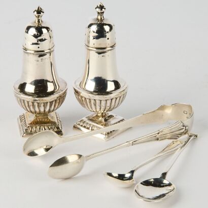Silver Condiment Set, Sugar Tongs, and Tea Spoons 0.068kg