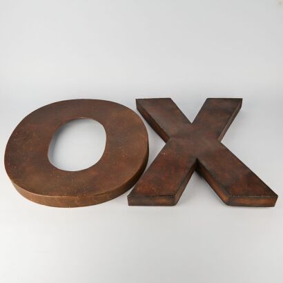 Two Large Distressed Metal Letters