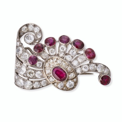 18ct White Gold, Vintage 5.98ct Ruby / 8.67ct Diamond Set Clip
