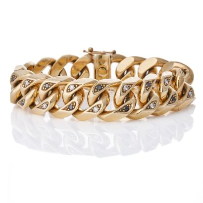 9ct Yellow Gold, 20cm, 1.24ct Diamond Set Curb Link Bracelet