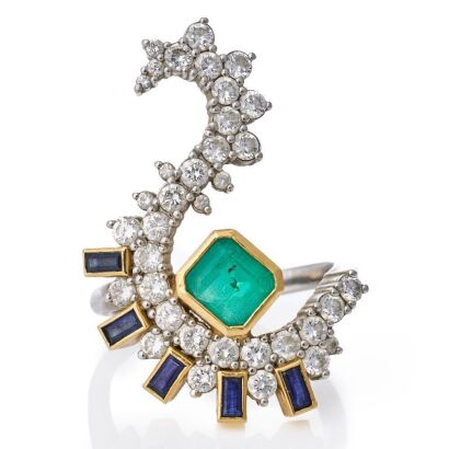 Platinum / 18ct Yellow Gold, Layla Kaisi Collection, 1.55ct Emerald / 0.50ct Sapphire / 2.22ct Diamond Ring