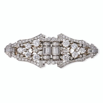 Platinum / 18ct White Gold, Art Deco-Style, 3.22ct Diamond Convertible Double-Clip Brooch