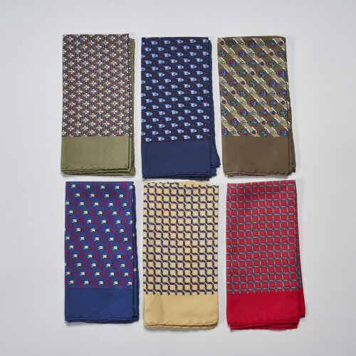 A Collection of 6 Hermes Pocket Square Scarves