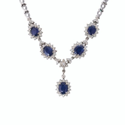 40cm, Rhodium Plated 18ct Yellow Gold, 9.00ct Sapphire / 2.35ct Diamond Necklace