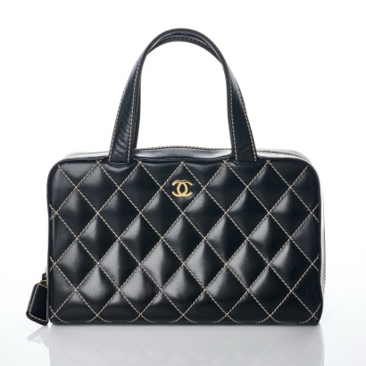 Chanel, Black Leather Wild Stitch Bowling Bag