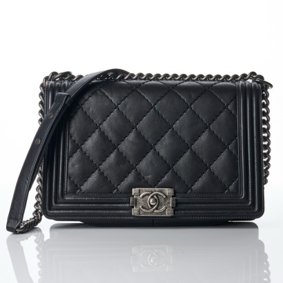 Chanel, Black Calfskin Medium Double Stitch Boy Bag