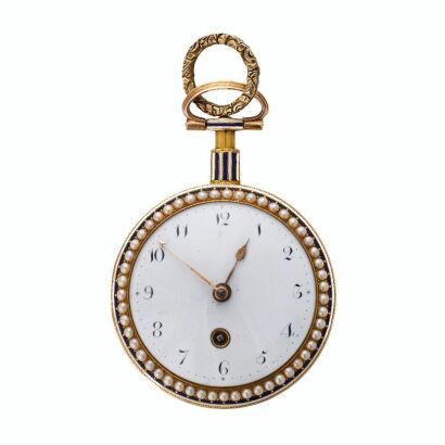 22ct Yellow Gold / Blue Enamel / Seed Pearl Decorated Gray & Constable Key Wound Verge Fusee Pocket Watch, circa 1792