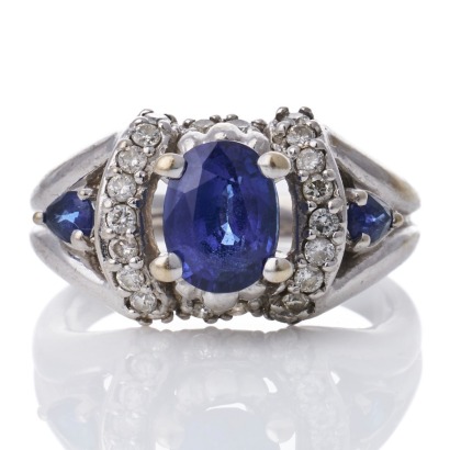 14ct White Gold, 1.50ct Sapphire / 0.40ct Diamond Cluster Ring