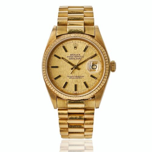 18ct Yellow Gold, 36mm Rolex Datejust Linen Dial Automatic Wristwatch, circa 1977
