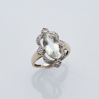 9ct Prasiolite and Diamond Ring