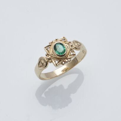 9ct Emerald and Diamond Ring