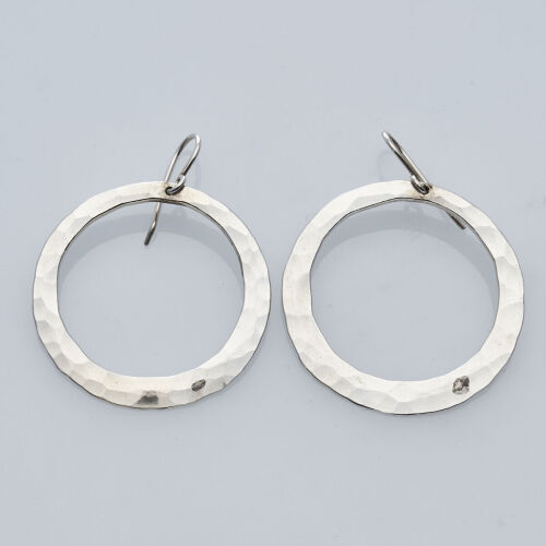Silver Hammered Hoop Earrings