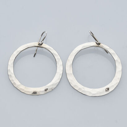 Silver Hammered Hoop Earrings