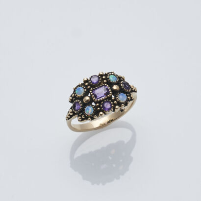 9ct Opal and Amethyst Cluster Ring