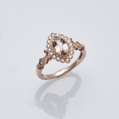 14ct Rose Gold Morganite and Diamond Ring