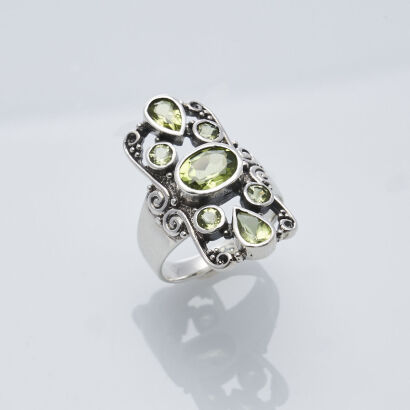 Sterling Silver Peridot Shield Ring
