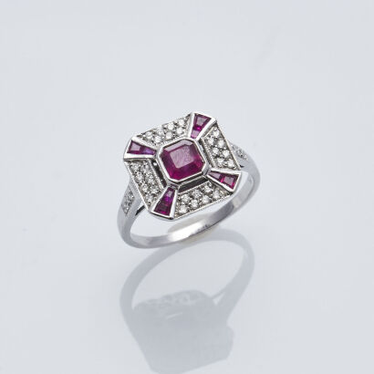 9ct White Gold Ruby and Diamond Cluster Ring