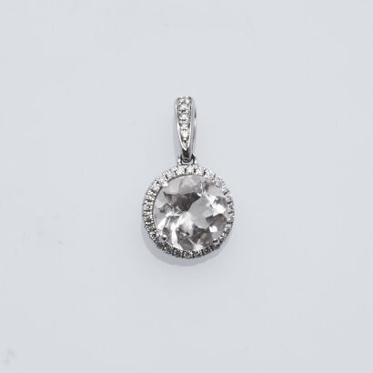 9ct White Gold Morganite and Diamond Pendant