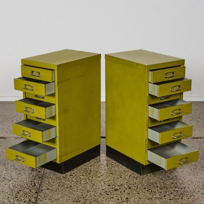 A Pair of Industrial Green Metal Cabinets