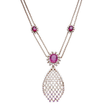 18ct Rose Gold Rubellite and Diamond Pendant