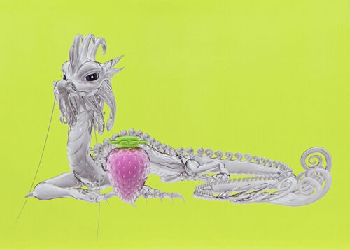 HYE RIM LEE White Dragon - Pink Berry, Yellow Background