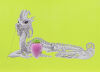 HYE RIM LEE White Dragon - Pink Berry, Yellow Background