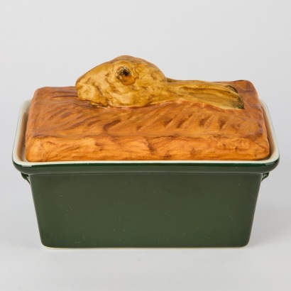 A Vintage Pillivuyt Green Terrine with Tompre L'oeil Rabbit Lid