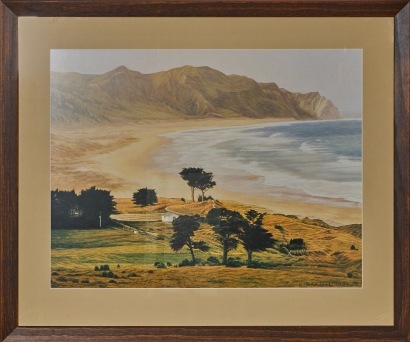 A Dick Frizzell Ocean Beach Framed Print from Gow Langsford