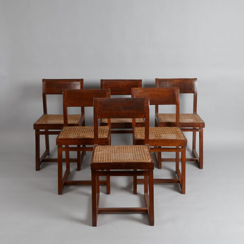 A Rare Set of Six Pierre Jeanneret Chairs; Model PJ-SI-54-A