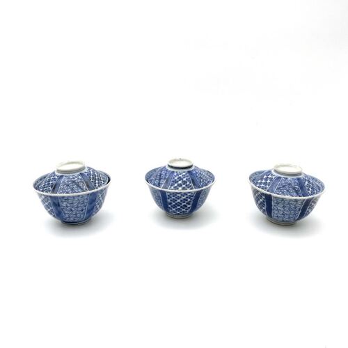 Three Sets of Chinese Blue and White Lidded Cup