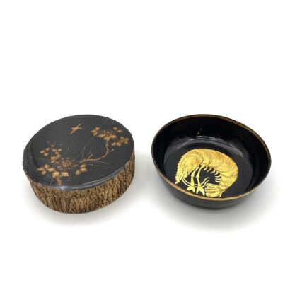 Two Japanese Circular Lacquer Lidded Boxes