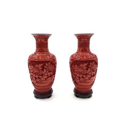 A Pair of Chinese Red Lacquer Vases