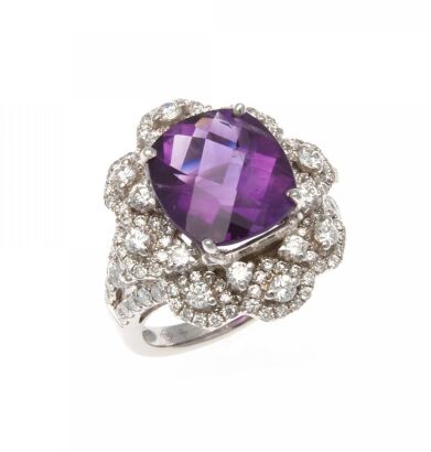 18ct White Gold Amethyst and Diamond Ring